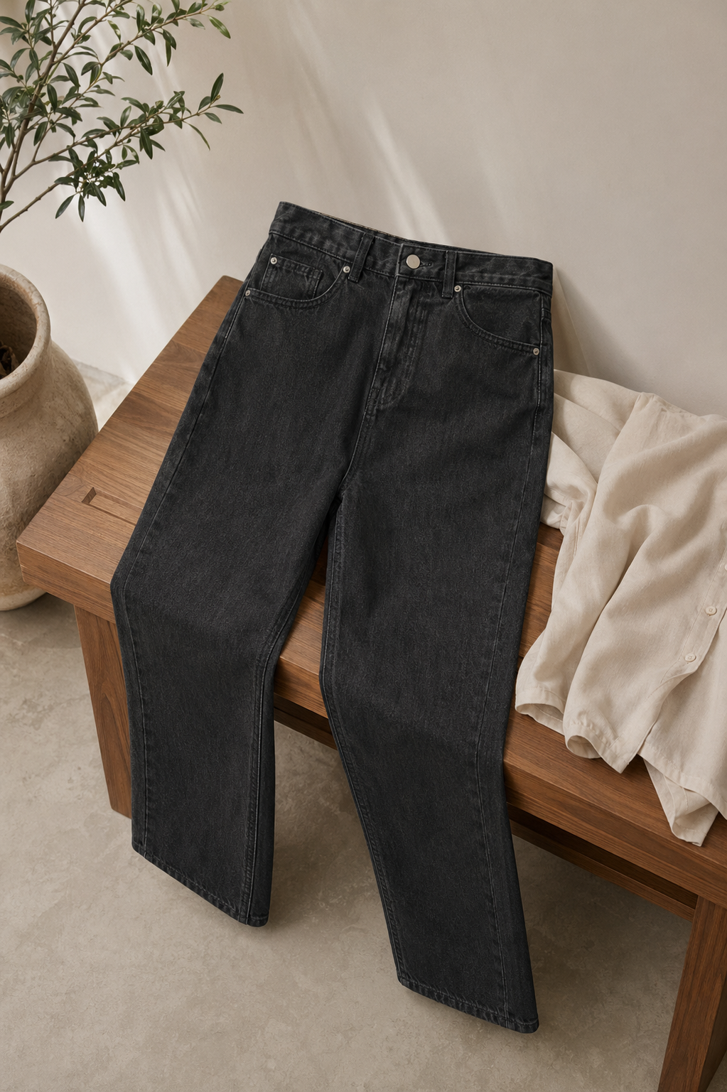 炭灰直筒丹寧褲商品照片
